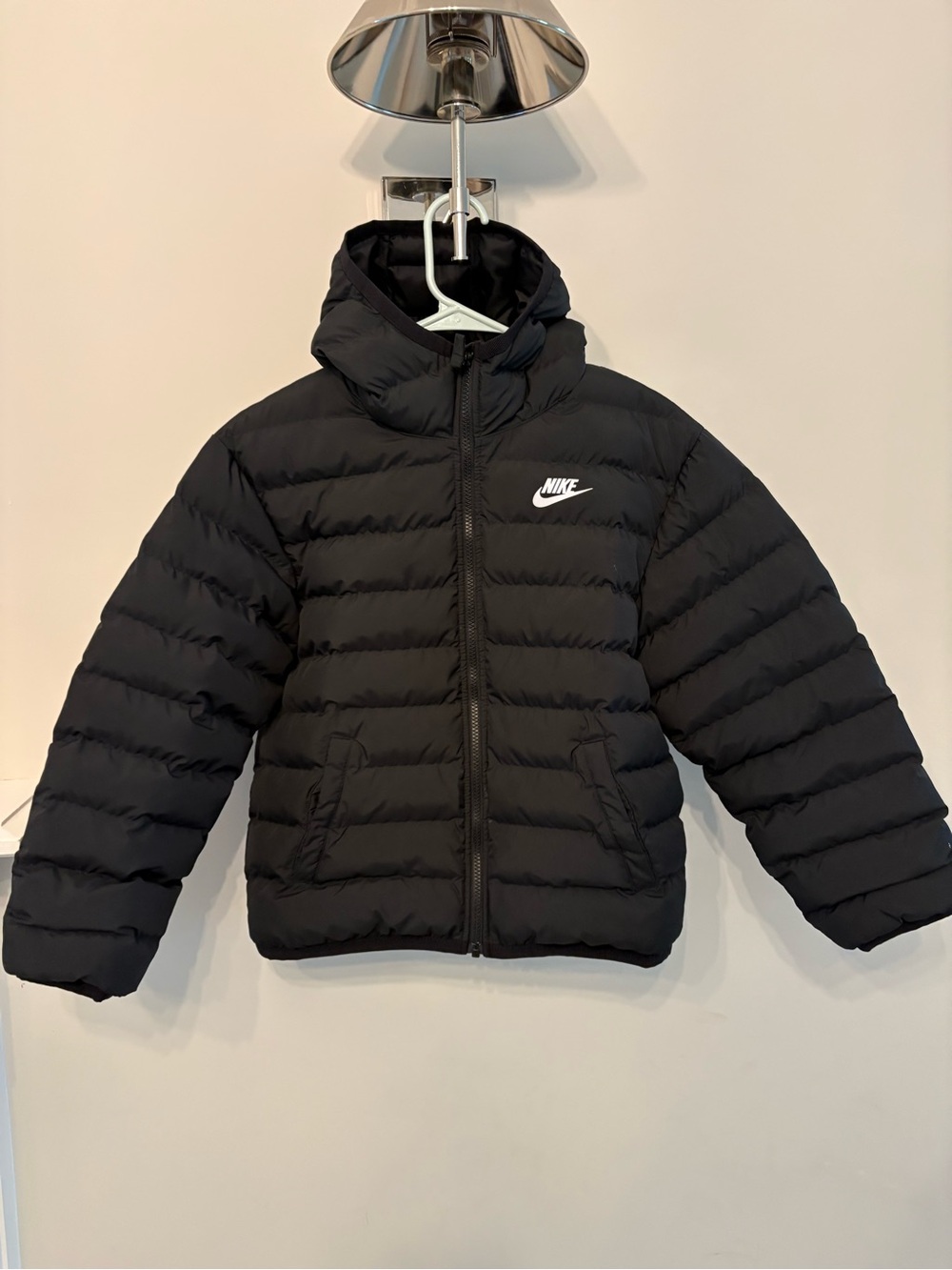 Nike Youth Black Quilted Puffer Jacket with Hood